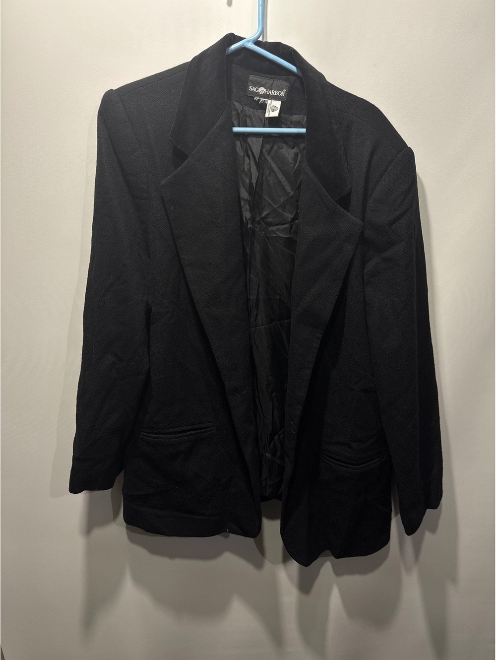 Sag Harbor Women's Black Wool Blend Blazer Jacket Size 18